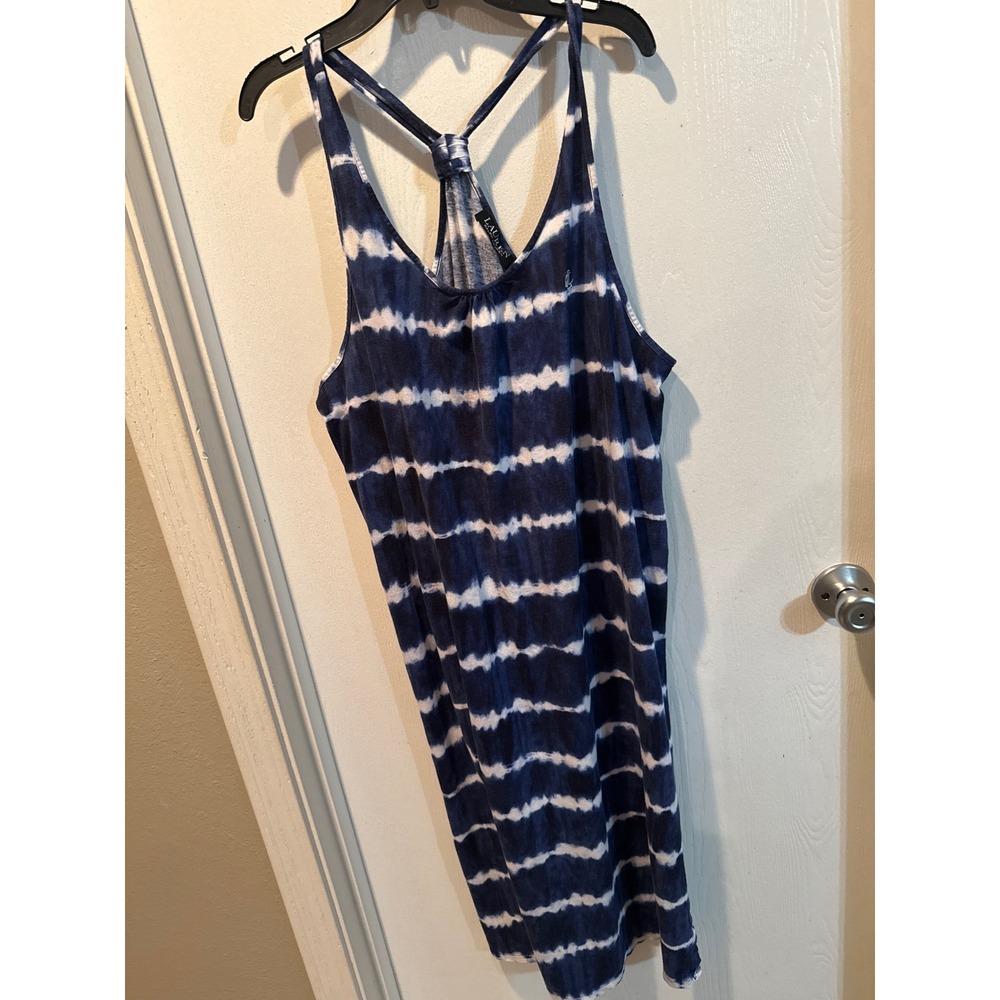 Lauren Ralph Lauren Blue Tie Dye‎ Racerback Maxi Dress Sleeveless Side Slit LRL